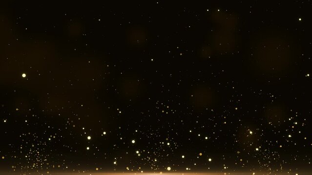 Stage light golden glitter lights particle Elegant golden glowing lighting effect sparkle background. Luxury Design. Magic Fantasy Cinematic. Space Stars Universe Effect Background. Wave Lines 4K 3D