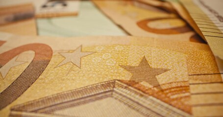 Close-up background video of fifty euro currency. Bank money changer. High quality 4k footage - Powered by Adobe