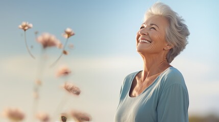 Smiling confident stylish mature middle aged woman created with Generative AI technology