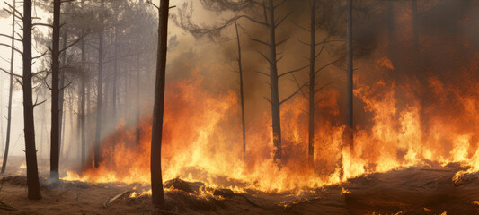 Rainforest fire, wildfire, smoke disaster is burning caused by humans during the dry season