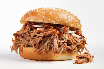 Delicious pulled pork burger on white