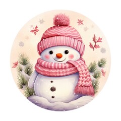 Fototapeta premium pink snowman wearing scarf and hat, pink snowman wreath sign, Let it snow wreath sign, christmas snowman sign, christmas wreath sign, xmas wreath sign, wreath sign, pink snowman, snowman, christmas 
