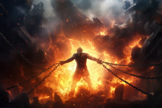 Person breaking free from chains.