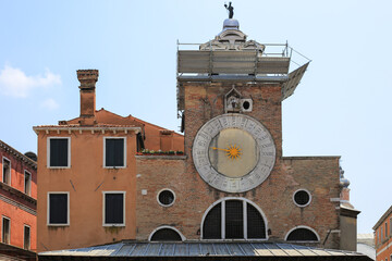 Big clock on an old building in Venice