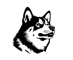 Vector isolated one single Husky dog head side view profile black and white bw two colors silhouette. Template for laser engraving or stencil © MariMuz