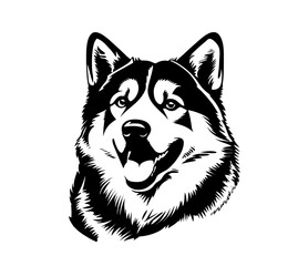 Vector isolated one single Husky dog head front view black and white bw two colors silhouette. Template for laser engraving or stencil © MariMuz