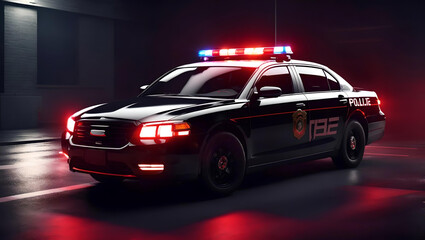 3D illustration of a police car with its red light flasher activated, Generative AI
