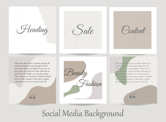 Social media story posts feed templates with woman line art and abstract shapes. Mockup in neutral earthy colors for spas, beauty salons, cosmetics, cosmetology, and waxing. vector illustration