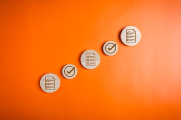 Checklist icons and magnifying glass for digital business document management and checking system, Online documentation database, Business planning and strategy management, Successful target process