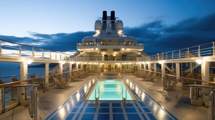 Obraz premium Cruise ship deck, Large cruise ship at sea, Adventure and travel concept.