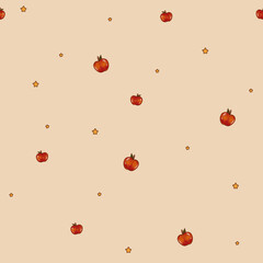 Ripe red apples and stars Autumn minimalistic hand drawn seamless pattern Autumn harvest