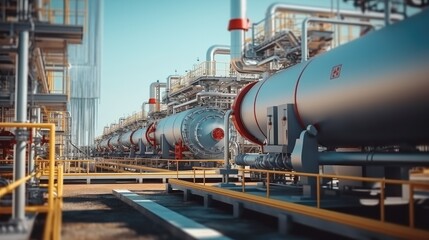 Fototapeta premium Pipeline and pipe rack of petroleum at industrial zone, Chemical, Industrial plant.