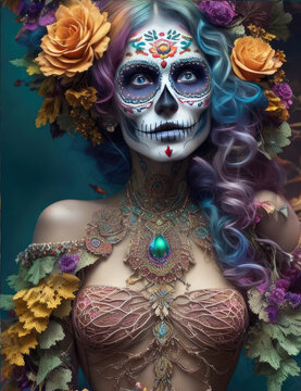 Pretty woman with make up day of the dead