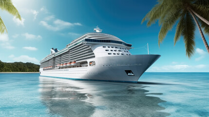 Cruise ship in the bay, Large cruise ship at sea, Adventure and travel concept.