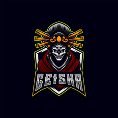 Geisha Skull E-Sport Game logo design template
