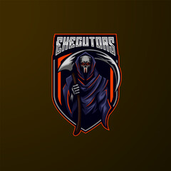 Grim Reaper Esport Skull logo design template