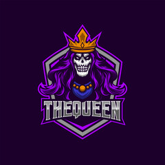 Queen Skull Mascot Game E-Sport logo design template