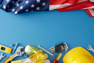 Tuning into the collective pulse of Labor Day patriotic energy. Top view composition of national...