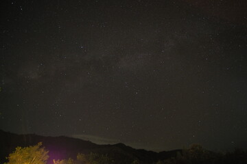 Buildings and the Milky Way in the background.