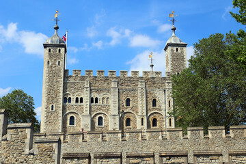 Fototapeta na wymiar Her Majesty's Royal Palace and Fortress, more commonly known as the Tower of London, is a historic castle on the north bank of the River Thames in central London