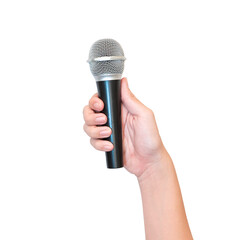 Male teenage mom holding a microphone on a white background