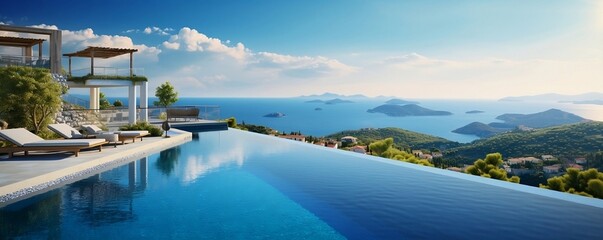  White hillside villa, poolside tranquility, and breathtaking sea vistas.