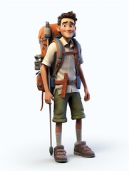 Close up of a cartoon character with a backpack, suitable for educational materials, school posters, and childrens books illustrations.