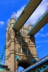 Fototapeta na wymiar Tower Bridge is a Grade I listed combined bascule and suspension bridge in London, built between 1886 and 1894, designed by Horace Jones