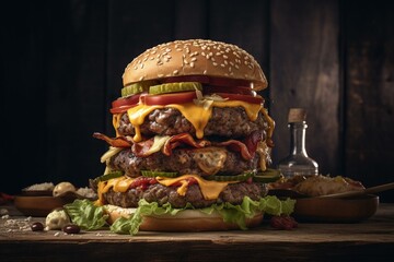 towering burger stack. Generative AI