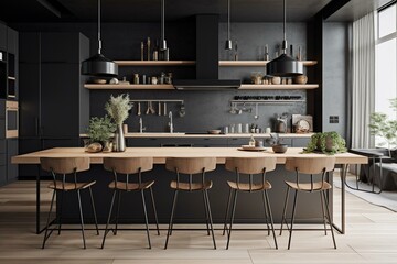 Fototapeta na wymiar A contemporary kitchen space with sleek furnishings. Generative AI