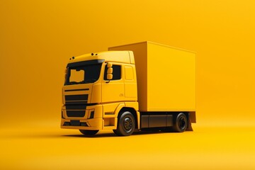 3D depiction of a transportation truck against a yellow backdrop with empty space; digitally rendered. Generative AI