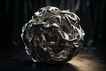 3D-rendered abstract silver form. Generative AI