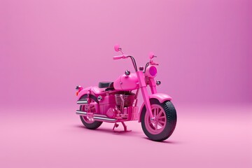 Fototapeta na wymiar Pink play bike. Small motorcycle model for dolls. The concept of women's transport.