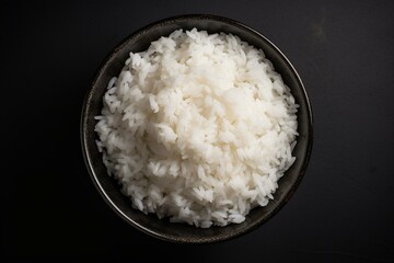 White rice in bowl on white background, top view with no background. Generative AI