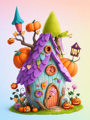 Cute Halloween Fairy Houses Generative AI. 