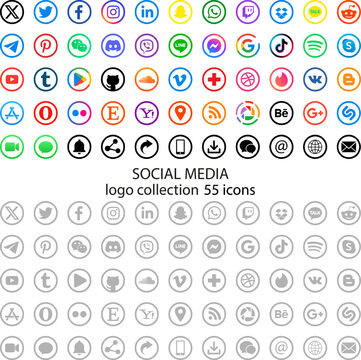 Set of social media icons. Social network vector symbols.. X, Instagram, Facebook, YouTube, Telegram, Tik Tok, Pinterest, Snapchat, WhatsApp, LinkedIn.. Stock royalty free vector illustration.  PNG