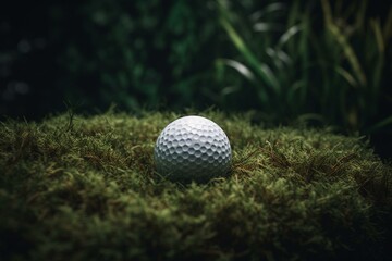 White isolated golf ball on green turf. Generative AI