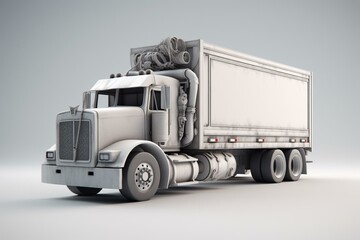 3D depiction of a cooler truck on a white backdrop. Generative AI