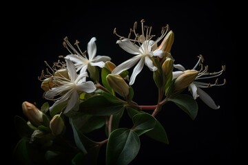 Isolated honeysuckle blooms. Generative AI