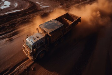 A truck moves iron ore from a surface mine. Generative AI