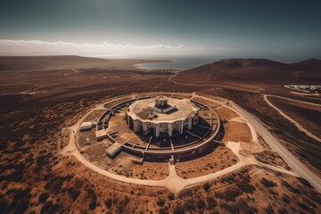 Bird's-eye view of Sicasumbre astronomical viewpoint in Fuerteventura, Spain. Generative AI - obrazy, fototapety, plakaty