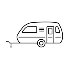 Caravan icon. Motorhome, camper. Black contour linear silhouette. Side view. Editable strokes. Vector simple flat graphic illustration. Isolated object on a white background. Isolate.