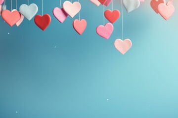 Valentine's day pastel hearts banner on blue background. Generative AI