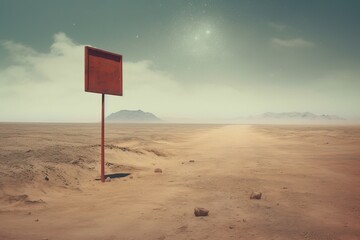 Generative AI, vintage empty sing or billboard in the desert of alien planet, in the space