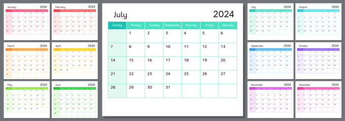 Planner template with calendar for 2024 year