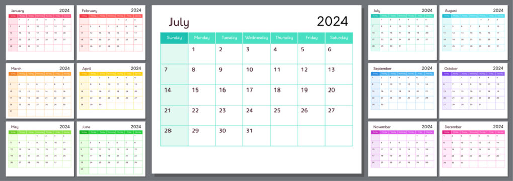 Planner template with calendar for 2024 year