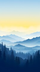 Obraz premium Misty gradient blue and yellow dreamy forest atmosphere phone hd wallpaper, ai generated