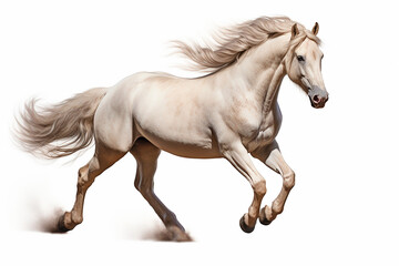 White Horse isolated on a transparent background running. Animal right side portrait.