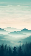 Misty gradient turqouise green dreamy forest atmosphere phone hd wallpaper, ai generated
