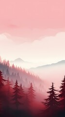 Misty gradient crimson red dreamy forest atmosphere phone hd wallpaper, ai generated